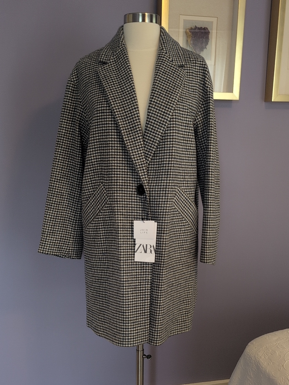 NWT - ZARA Houndstooth Dress Coat Jacket